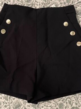 Rachel Zoe Black Shorts with Gold Sailor Buttons
